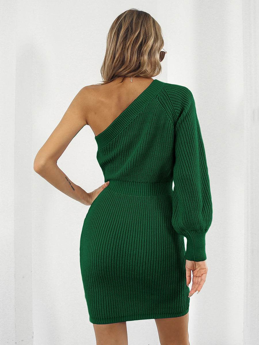 One-Shoulder Mini Sweater Dress - Amexza