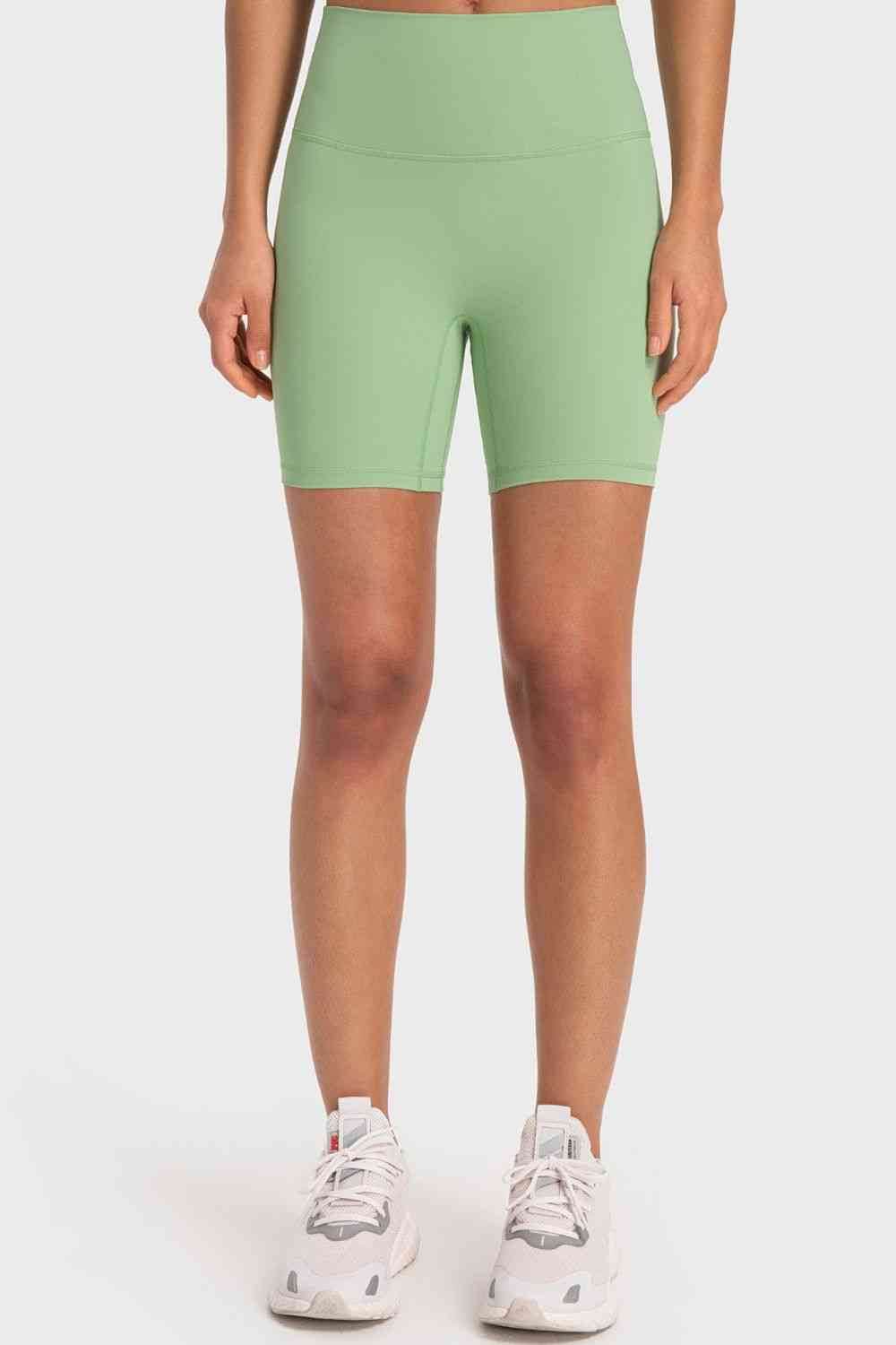 Millennia Staying Cozy Wide Waistband Biker Shorts Light Green for a perfect OOTD – dress to impress outfits from Amexza