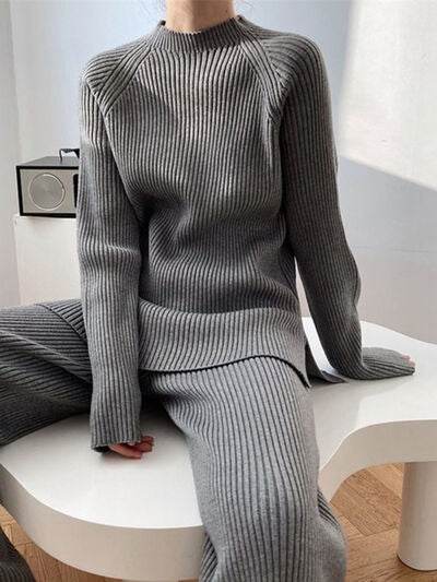 Mock Neck Raglan Sleeve Top and Pants Sweater Set for a perfect OOTD – dress to impress outfits from Amexza