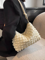 Quilted Bubble Textured Shoulder Bag Beige One Size for a perfect OOTD – dress to impress outfits from Amexza