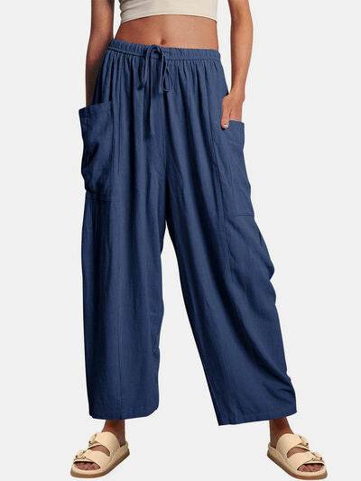 Full Size Wide Leg Pants with Pockets Navy for a perfect OOTD – dress to impress outfits from Amexza