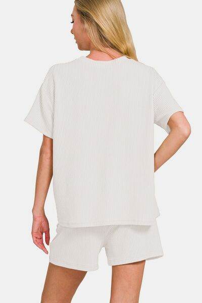 Zenana Rib Short Sleeve T-Shirt and Shorts Set for a perfect OOTD – dress to impress outfits from Amexza