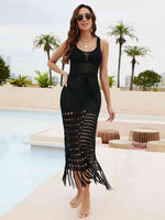 Fringe Hem Drawstring Waist Split Cover Up Dress for a perfect OOTD – dress to impress outfits from Amexza