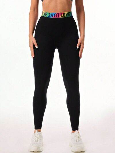 Letter Printed High Waist Active Leggings - Amexza