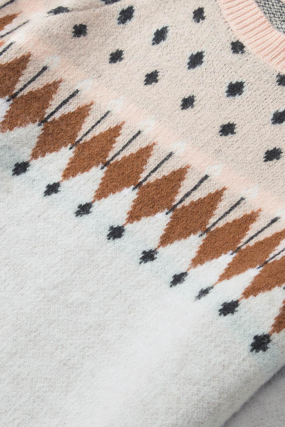 Geometric Contrast Round Neck Long Sleeve Sweater for a perfect OOTD – dress to impress outfits from Amexza