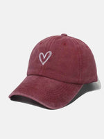 Embroidered Heart Washed Cotton Baseball Cap Burgundy One Size for a perfect OOTD – dress to impress outfits from Amexza