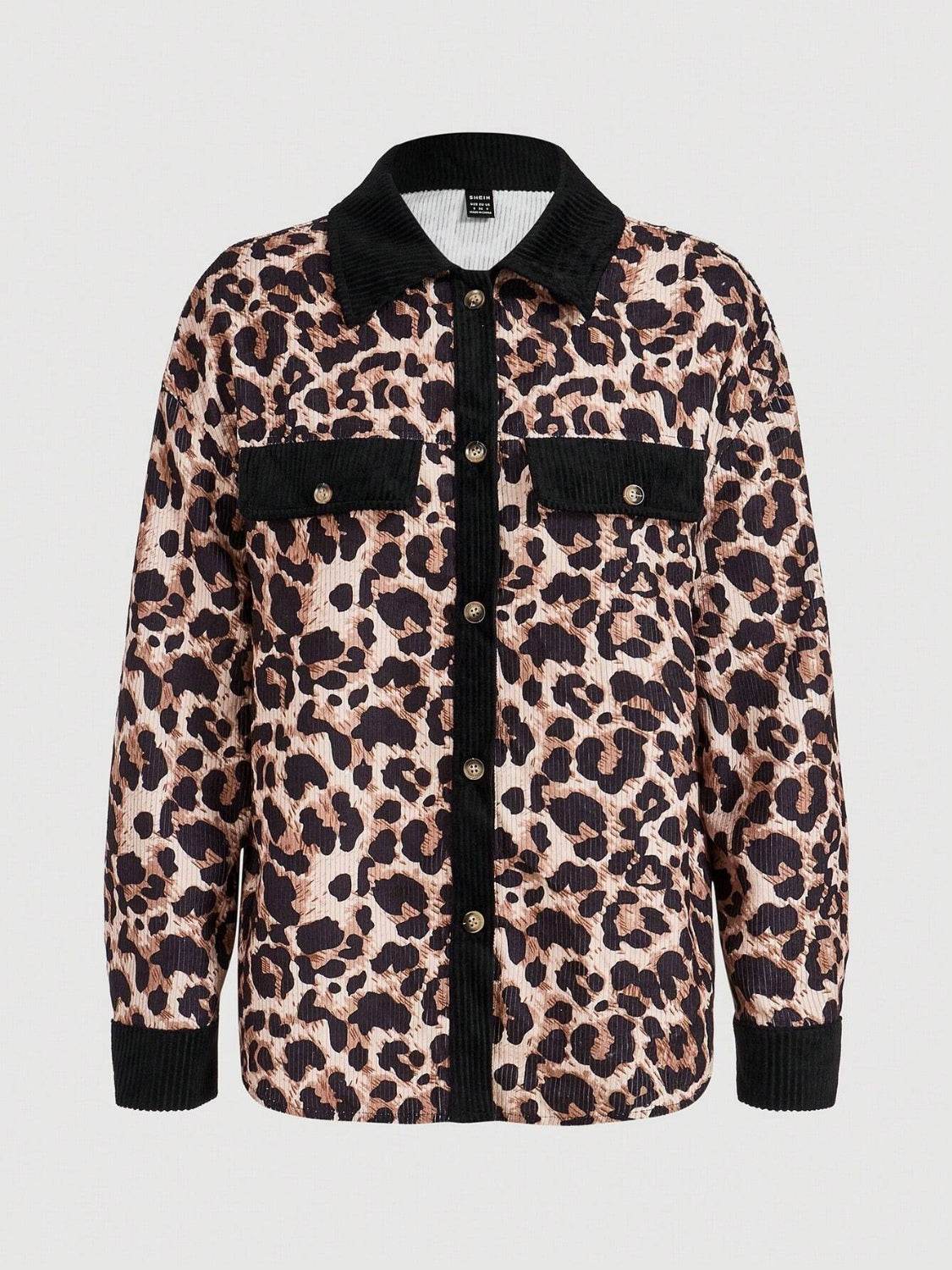 Leopard Collared Neck Button Up Shacket for a perfect OOTD – dress to impress outfits from Amexza