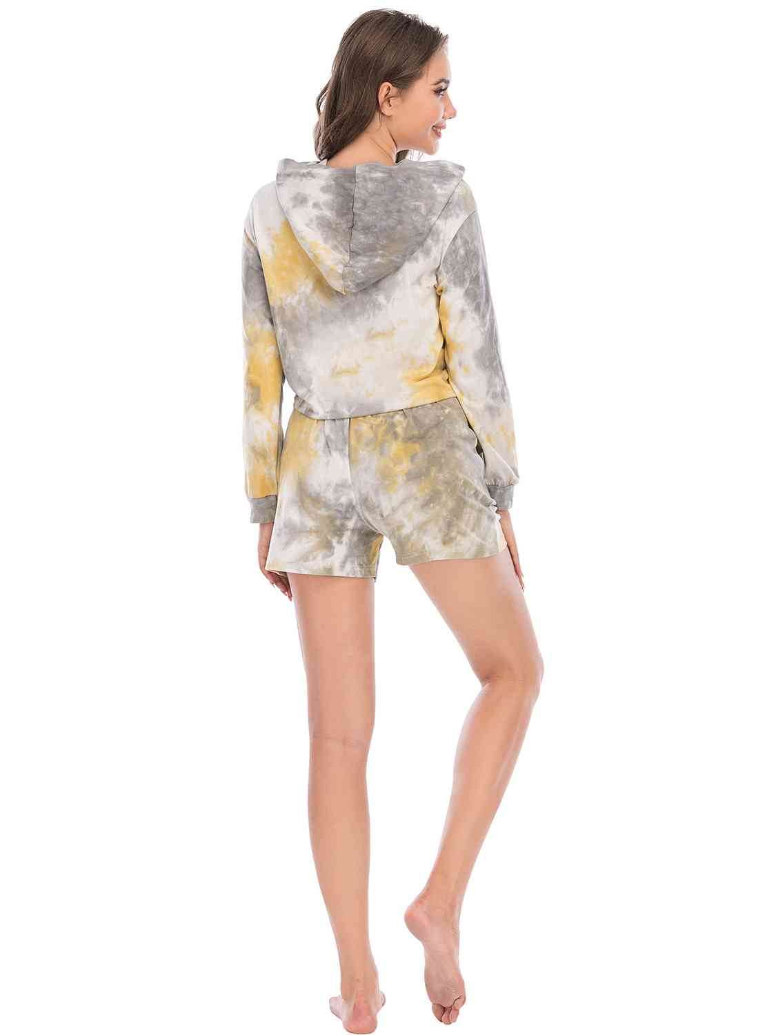 Tie-Dye Drawstring Hooded Top and Shorts Set for a perfect OOTD – dress to impress outfits from Amexza