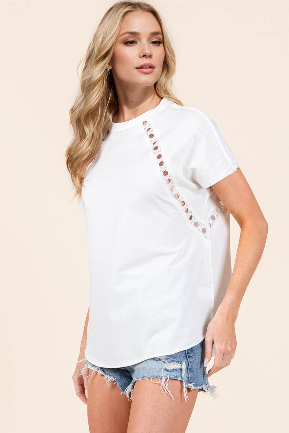 Double Take Full Size Cutout Round Neck Short Sleeve T-Shirt for a perfect OOTD – dress to impress outfits from Amexza