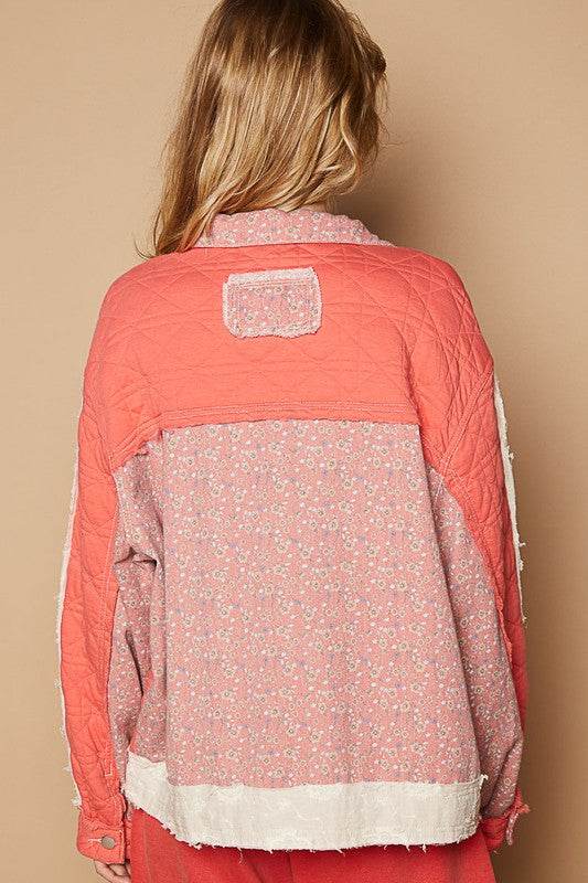 POL Floral Patchwork Zip Up Long Sleeve Jacket - Amexza