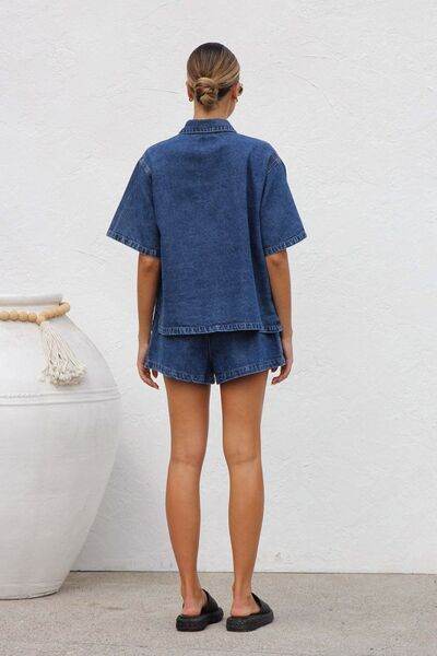 Collared Neck Button Up Top and Shorts Denim Set for a perfect OOTD – dress to impress outfits from Amexza