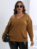 Plus Size Cutout V-Neck Sweater for a perfect OOTD – dress to impress outfits from Amexza