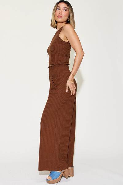 Basic Bae Full Size Ribbed Tank and Wide Leg Pants Set for a perfect OOTD – dress to impress outfits from Amexza