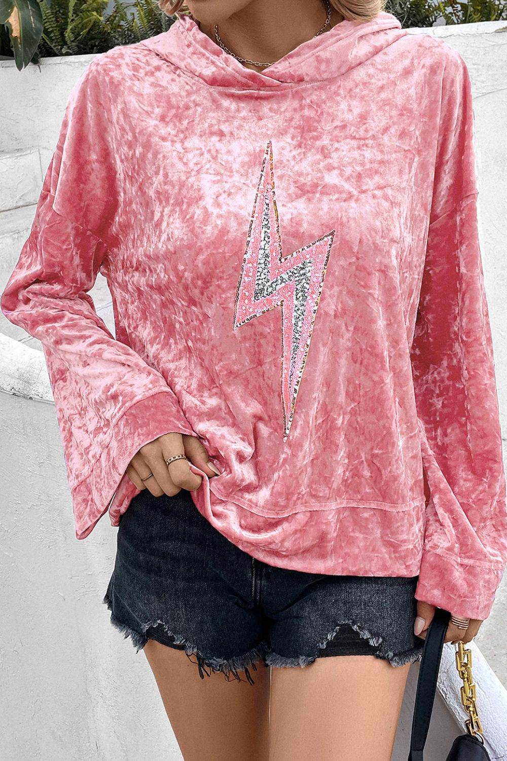 Thunderbolt Sequin Long Sleeve Hoodie for a perfect OOTD – dress to impress outfits from Amexza