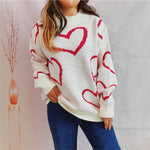 Heart Pattern Long Sleeve Sweater Deep Rose for a perfect OOTD – dress to impress outfits from Amexza
