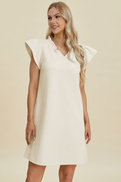 Double Take Full Size Ruffled V-Neck Cap Sleeve Dress for a perfect OOTD – dress to impress outfits from Amexza