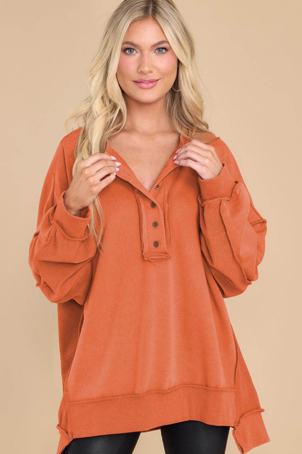 Exposed Seam Long Sleeve Sweatshirt for a perfect OOTD – dress to impress outfits from Amexza