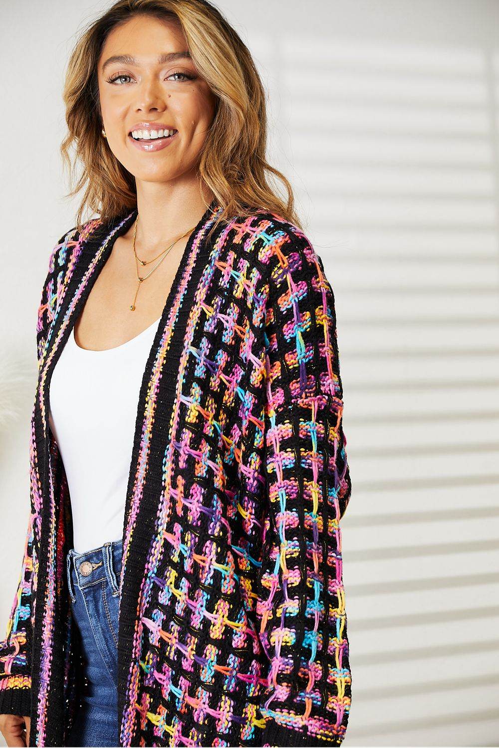 Angel Wings Full Size Multicolored Open Front Fringe Hem Cardigan for a perfect OOTD – dress to impress outfits from Amexza