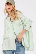 SAGE + FIG Frayed Hem Side Slit Button Down Shirt - Amexza
