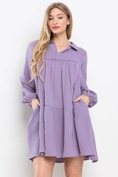 Ces Femme Johnny Collar Balloon Sleeve Mini Dress Lavender for a perfect OOTD – dress to impress outfits from Amexza