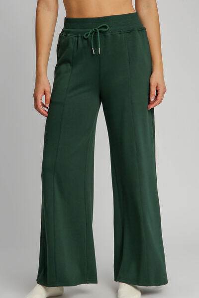 Umgee Full Size Drawstring Wide Leg Pants with Pockets Evergreen for a perfect OOTD – dress to impress outfits from Amexza