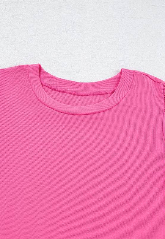 Pearl Detail Round Neck Puff Sleeve Blouse - Amexza