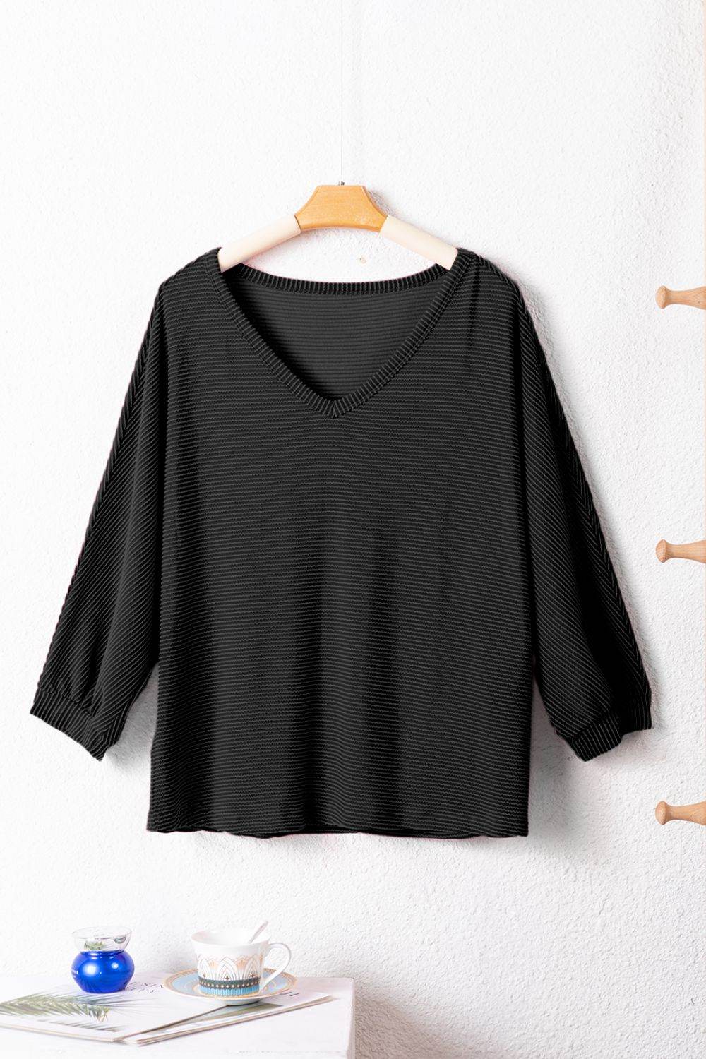 Texture V-Neck Long Sleeve Top for a perfect OOTD – dress to impress outfits from Amexza