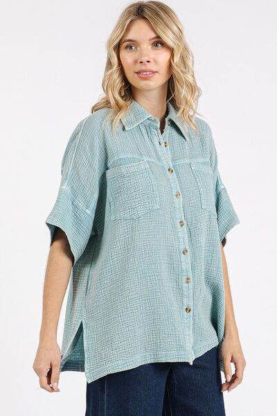 Mittoshop Mineral Wash Gauze Oversized Short Sleeve Shirt for a perfect OOTD – dress to impress outfits from Amexza