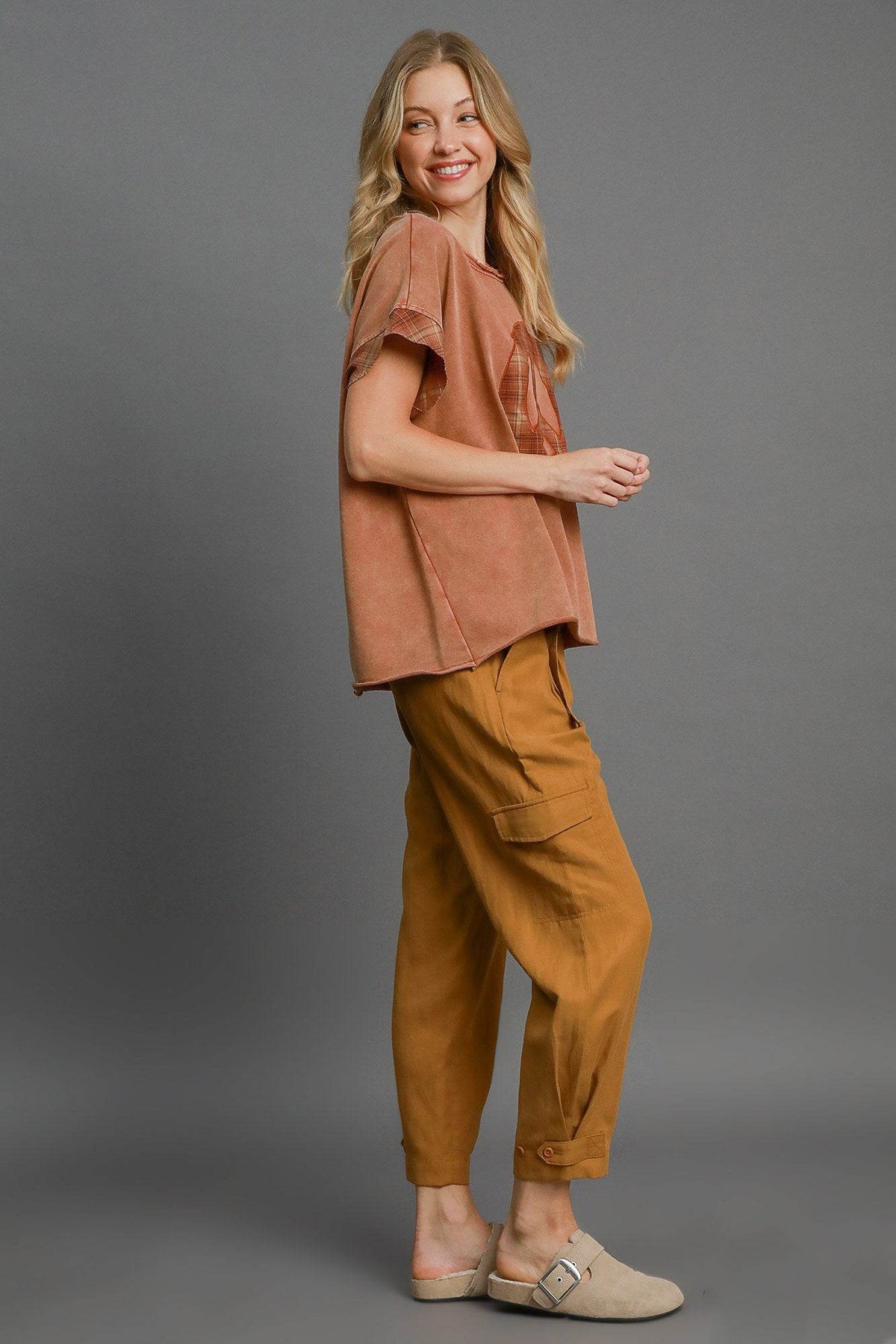 Umgee Peace Applique Round Neck French Terry Top - Amexza