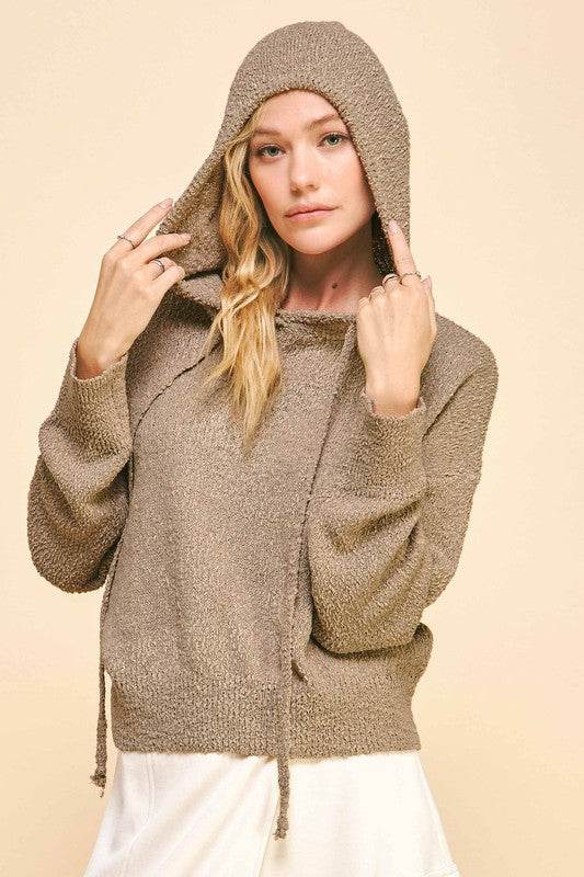 Davi & Dani Drop Shoulder Long Sleeve Hooded Sweater - Amexza