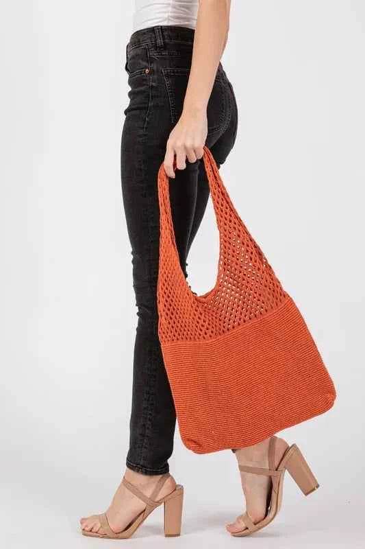 Fame Half Pointelle Knit Tote Bag for a perfect OOTD – dress to impress outfits from Amexza