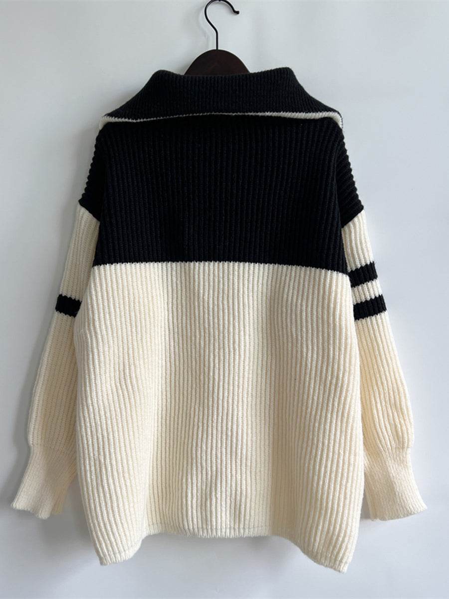 Ribbed Two-Tone Half Zip Sweater for a perfect OOTD – dress to impress outfits from Amexza