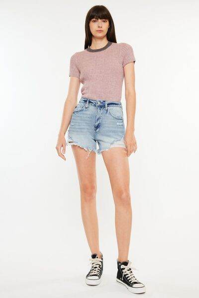 Kancan Distressed High Waist Denim Shorts with Pockets Medium for a perfect OOTD – dress to impress outfits from Amexza