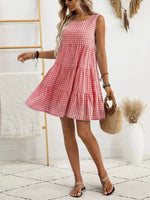 Plaid Round Neck Sleeveless Mini Dress for a perfect OOTD – dress to impress outfits from Amexza