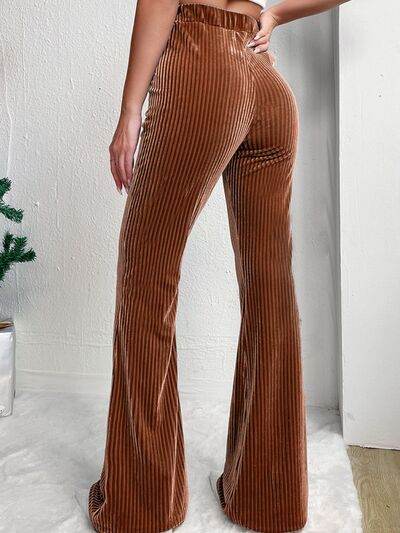 Ribbed High Waist Bootcut Pants - Amexza