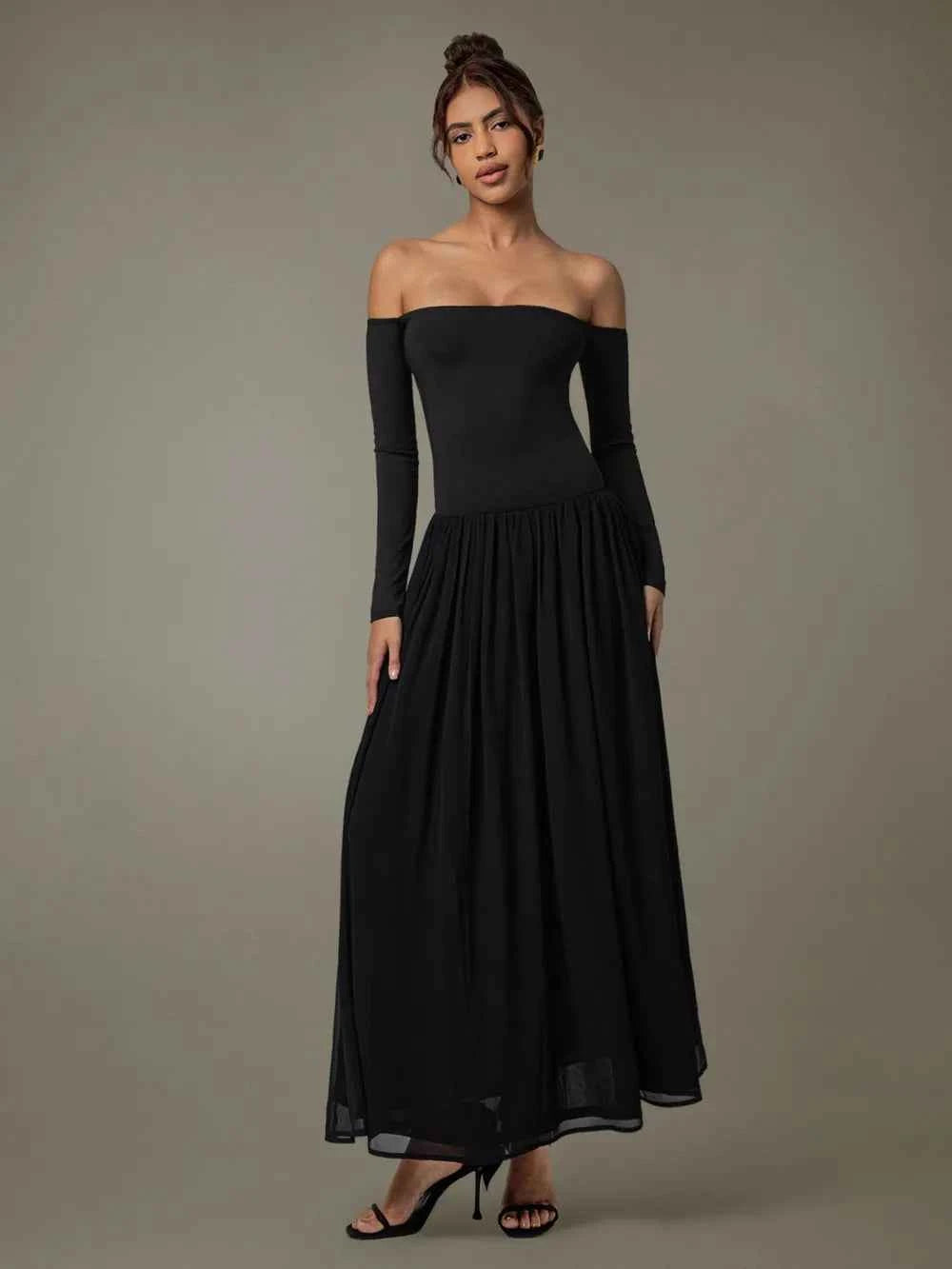 Off Shoulder Long Sleeve Maxi Dress