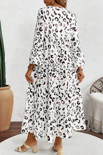 Leopard Notched Long Sleeve Dress for a perfect OOTD – dress to impress outfits from Amexza