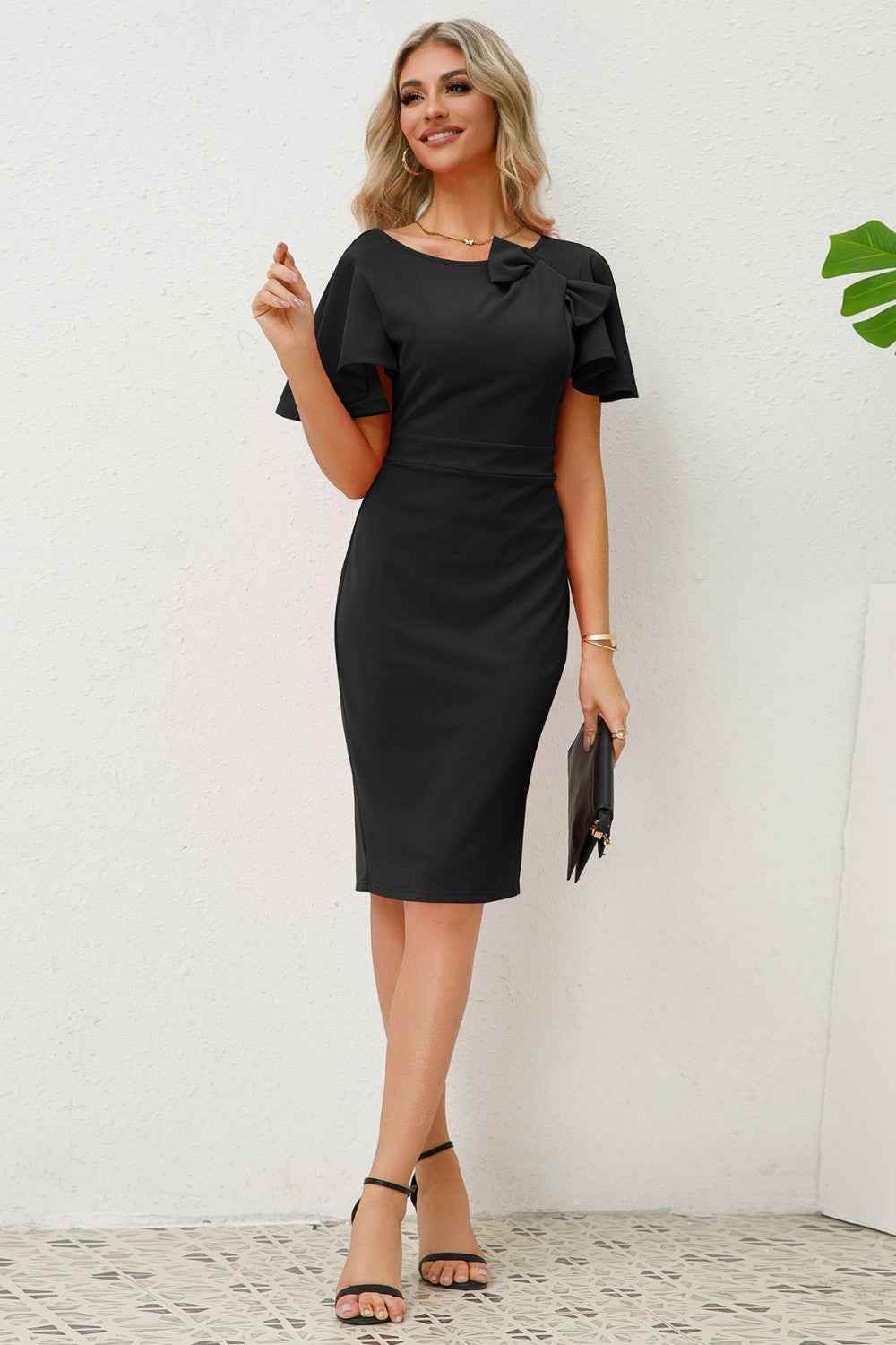 Slit Round Neck Flutter Sleeve Dress for a perfect OOTD – dress to impress outfits from Amexza