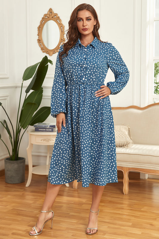 Honey Plus Size Long Sleeve Shirt Dress - Azure / 1XL