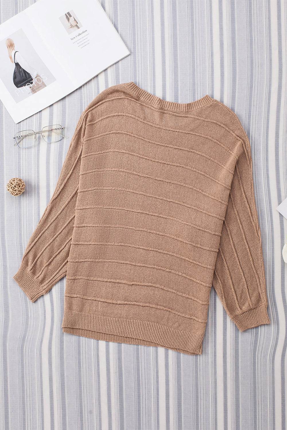 Round Neck Long Sleeve Knit Top - Amexza