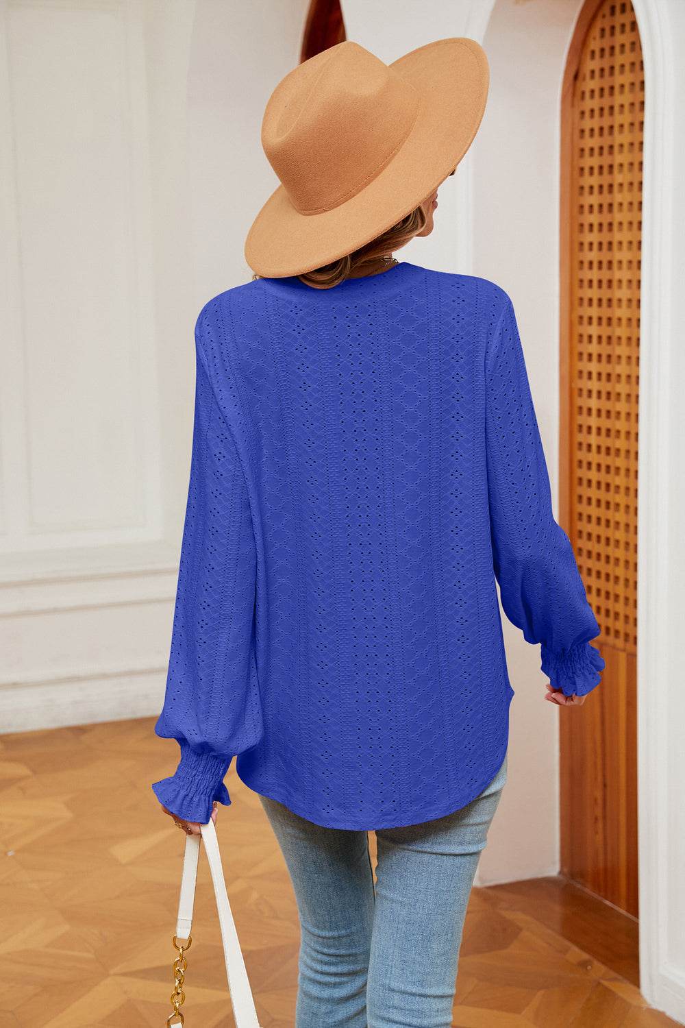 Notched Neck Flounce Sleeve Blouse for a perfect OOTD – dress to impress outfits from Amexza