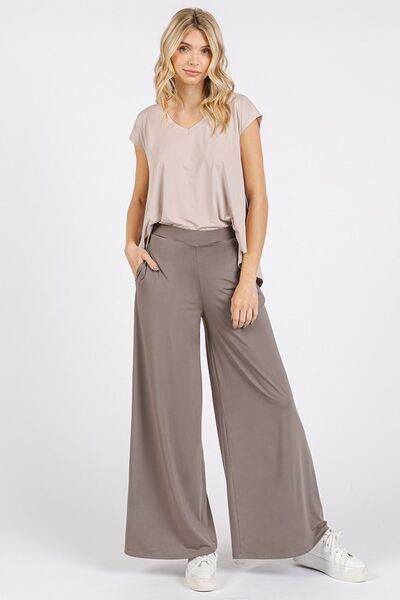 Mittoshop Yoga Air Stretch Elastic Waist Wide Leg Pants Smokey Taupe for a perfect OOTD – dress to impress outfits from Amexza