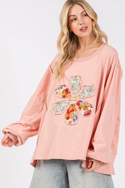 SAGE + FIG Flower Patch Dropped Shoulder Oversize Top Watermelon pink for a perfect OOTD – dress to impress outfits from Amexza