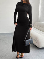 Devine Ruched Long Sleeve Maxi Dress - Amexza
