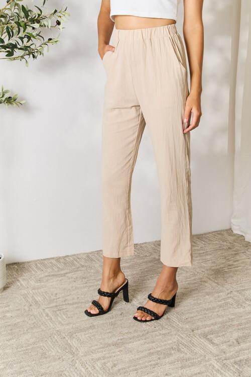 Shiny Pull-On Pants with Pockets - Amexza