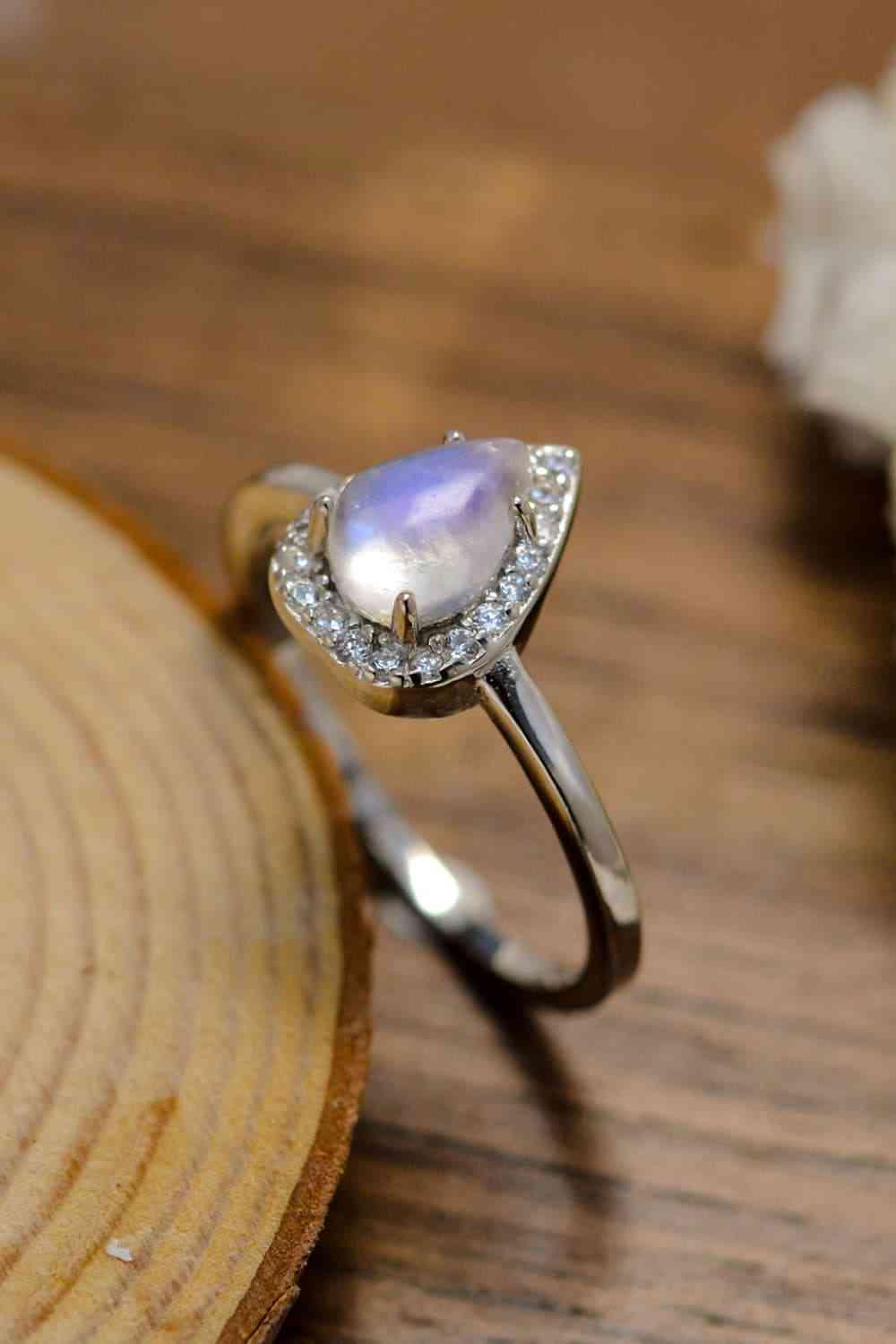 Moonstone Teardrop 925 Sterling Silver Halo Ring for a perfect OOTD – dress to impress outfits from Amexza