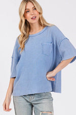 SAGE + FIG Exposed Seam Round Neck Half Sleeve T-Shirt - Amexza