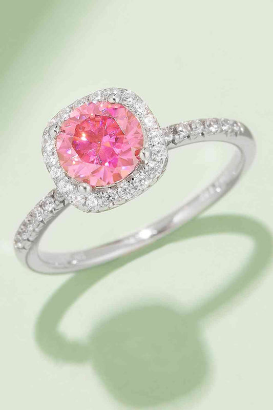 Adored 1 Carat Moissanite 925 Sterling Silver Halo Ring Hot Pink for a perfect OOTD – dress to impress outfits from Amexza