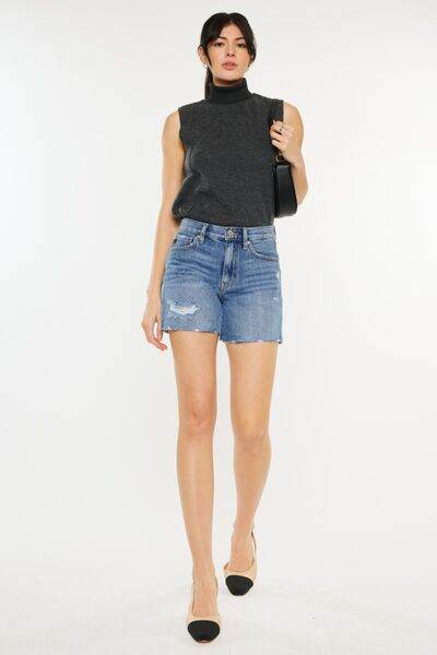 Kancan Distressed High Waist Denim Shorts - Amexza