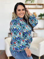 Double Take Full Size Printed Balloon Sleeve Blouse - Amexza